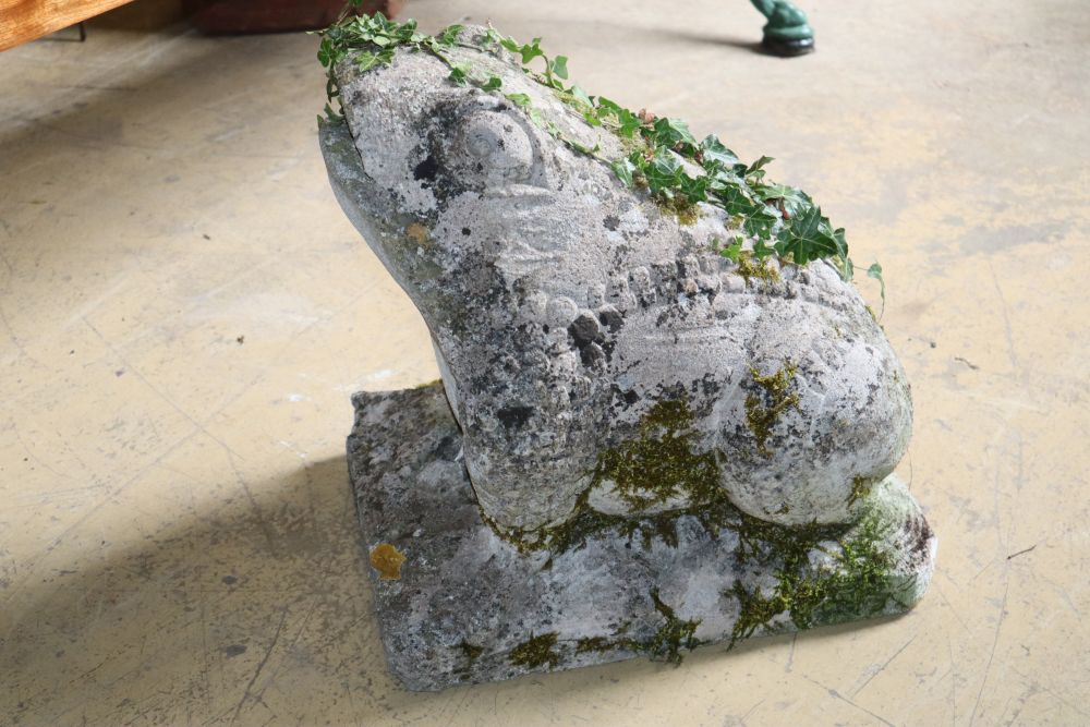 A reconstituted stone frog fountain ornament, H.43cm